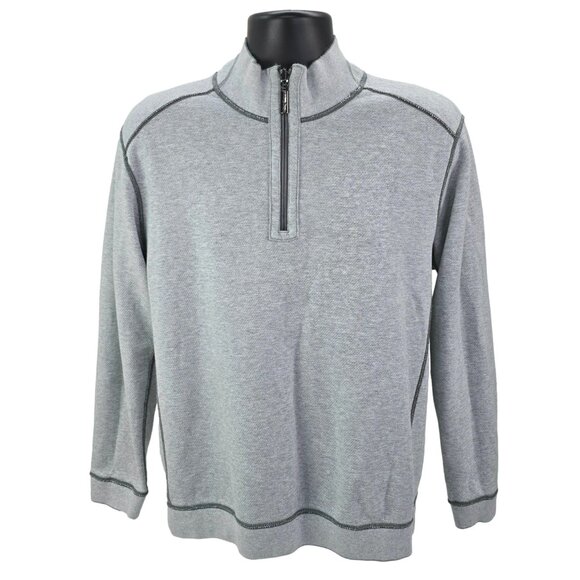 Tommy Bahama Sweater Men's Large Gray Reversible 1/4 Zip Casual Relax Golf Dad - Picture 1 of 6